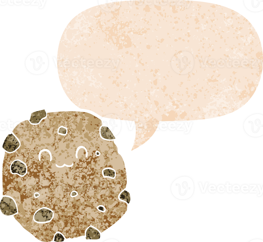 cartoon biscuit with speech bubble in grunge distressed retro textured style png