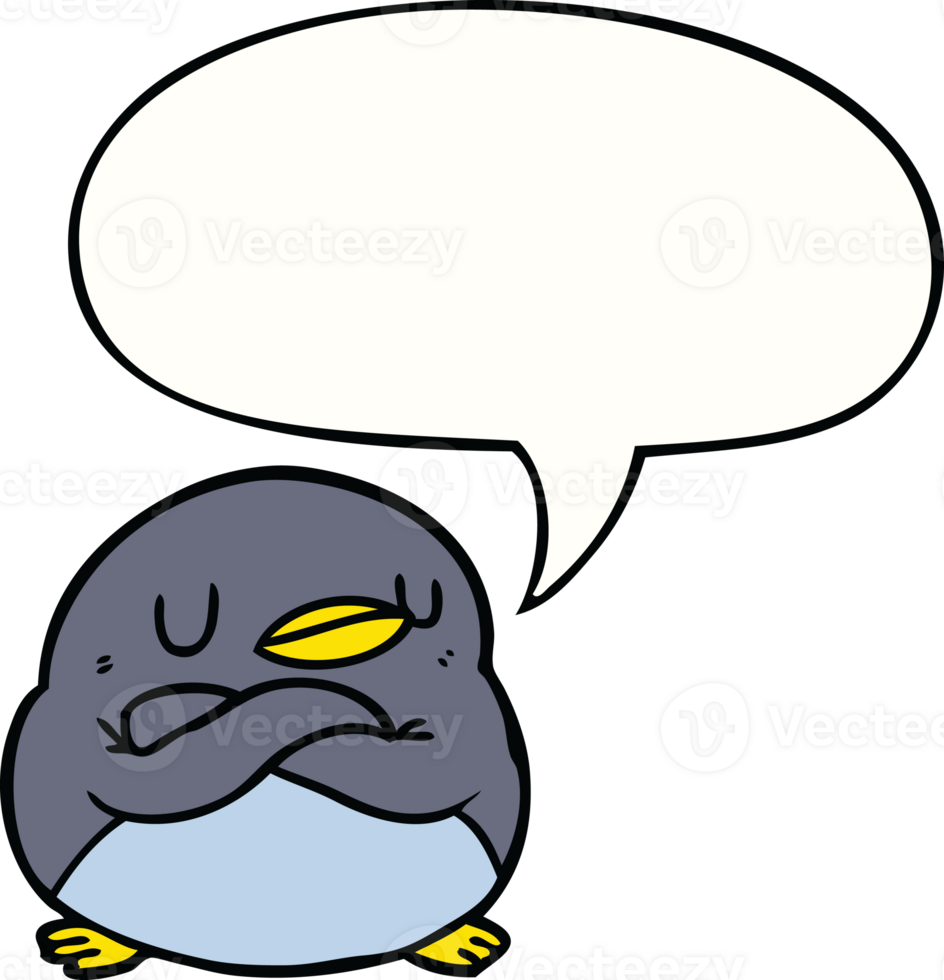 cartoon penguin with crossed arms with speech bubble 45196065 PNG