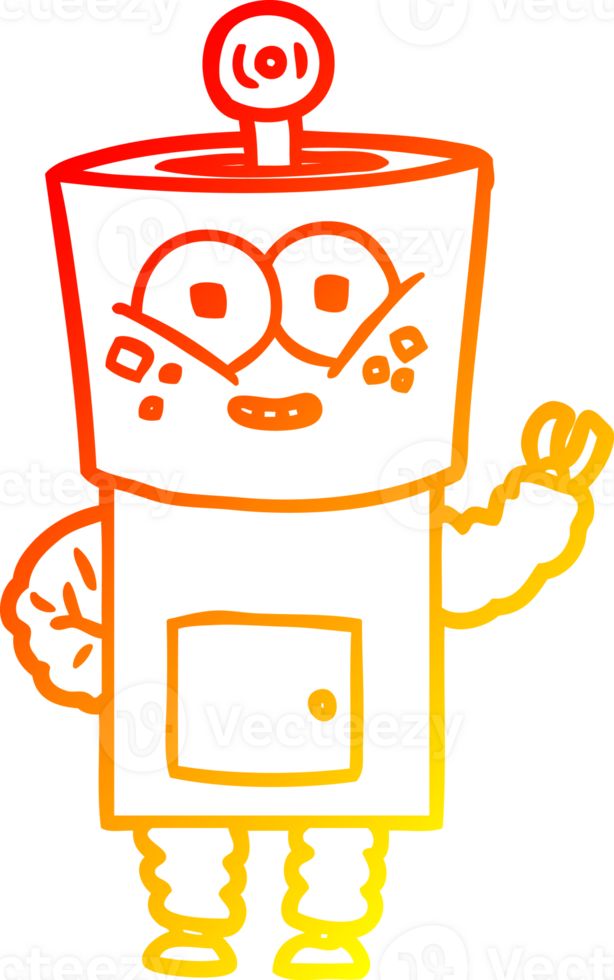 warm gradient line drawing of a happy cartoon robot waving hello png