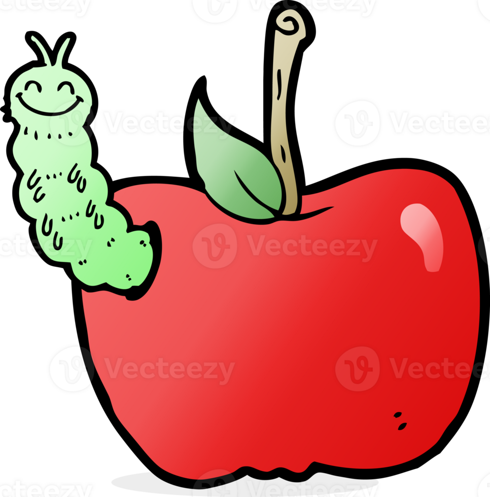 cartoon apple with bug png
