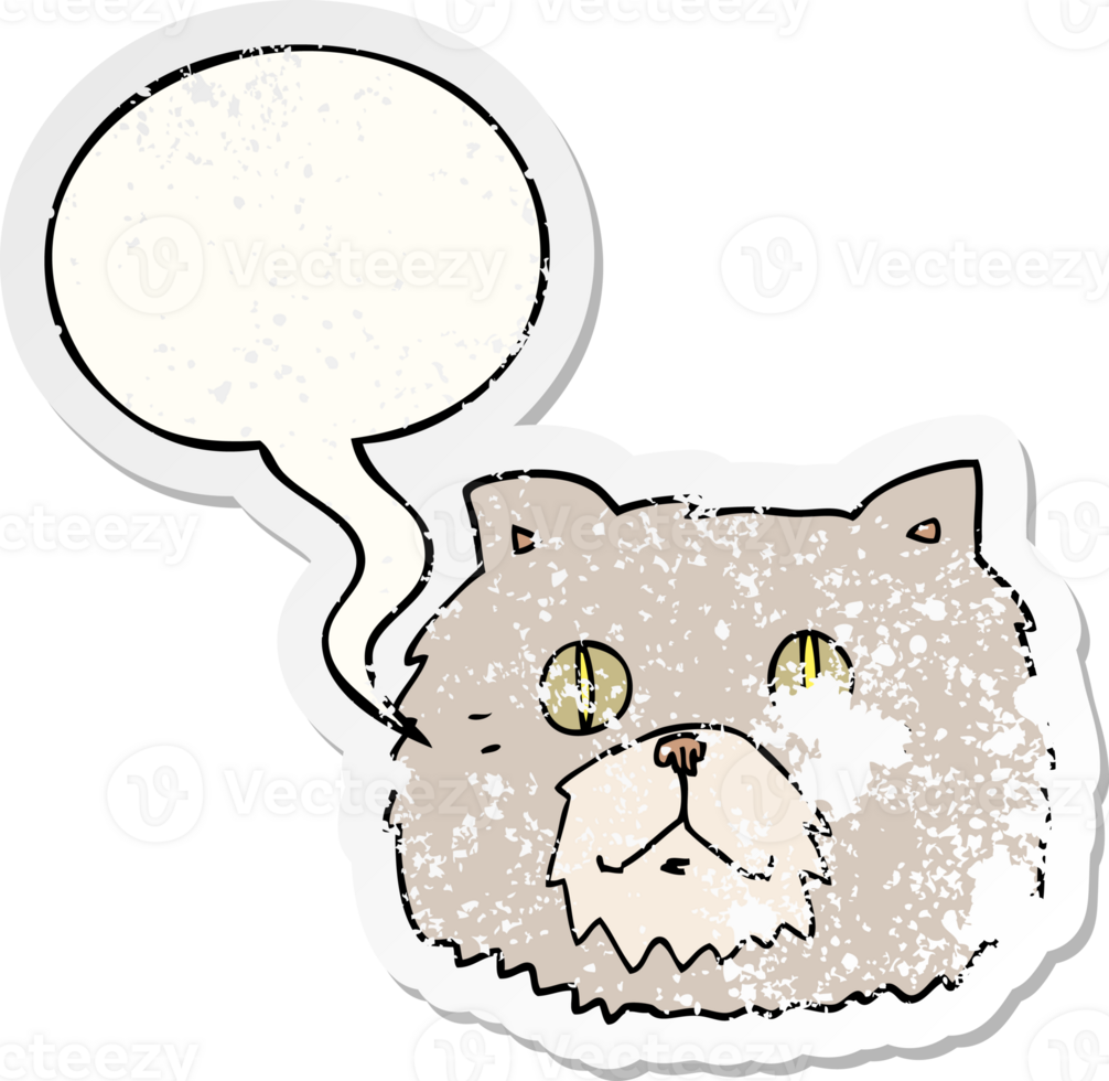 cartoon cat face with speech bubble distressed distressed old sticker png