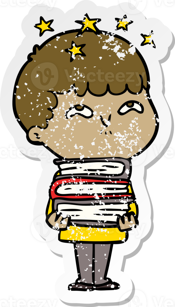 distressed sticker of a cartoon amazed boy png