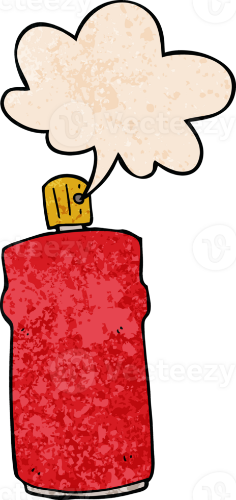 cartoon spray can with speech bubble in retro texture style png
