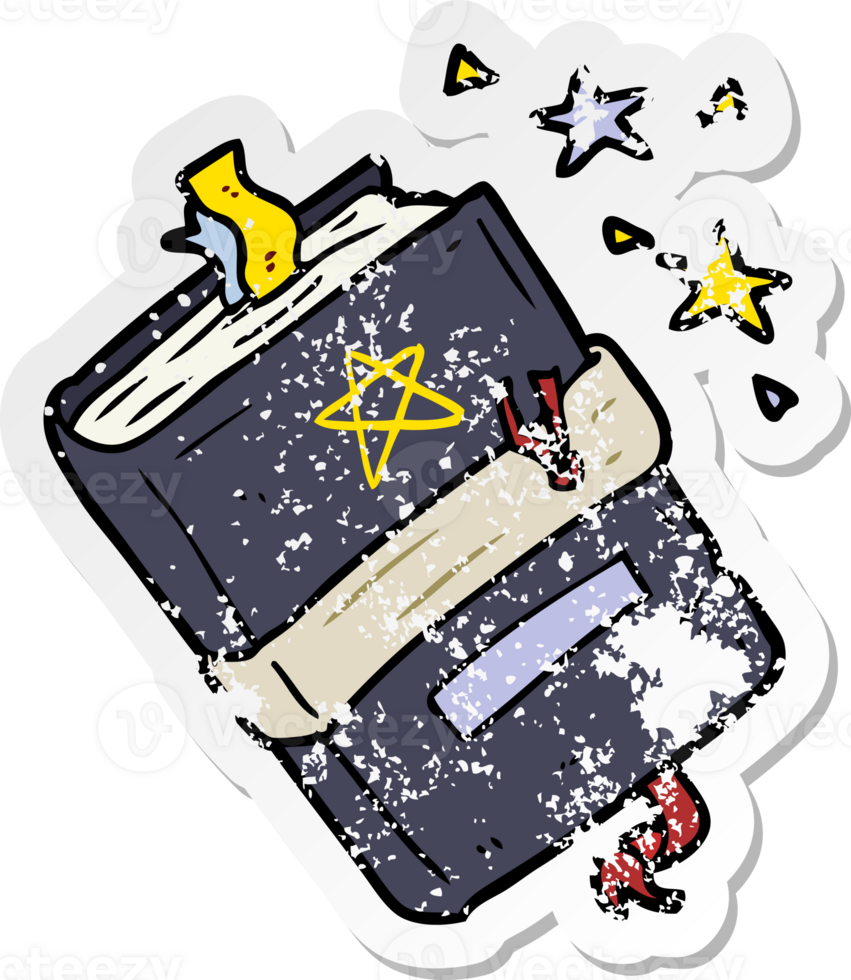 distressed sticker of a cartoon book of spells png