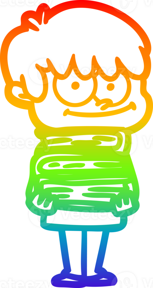 rainbow gradient line drawing of a happy cartoon man png