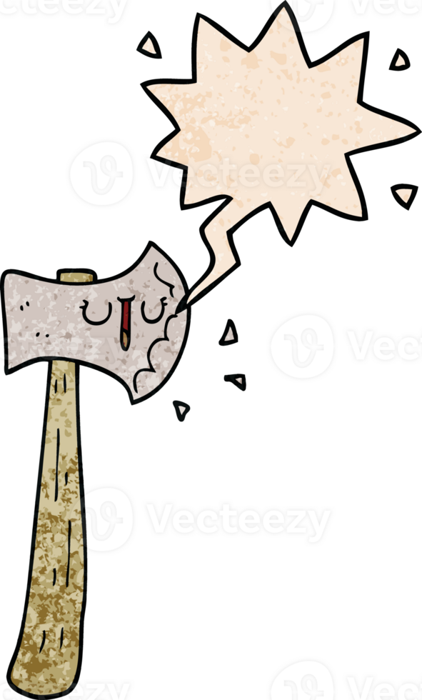 cartoon axe with speech bubble in retro texture style png