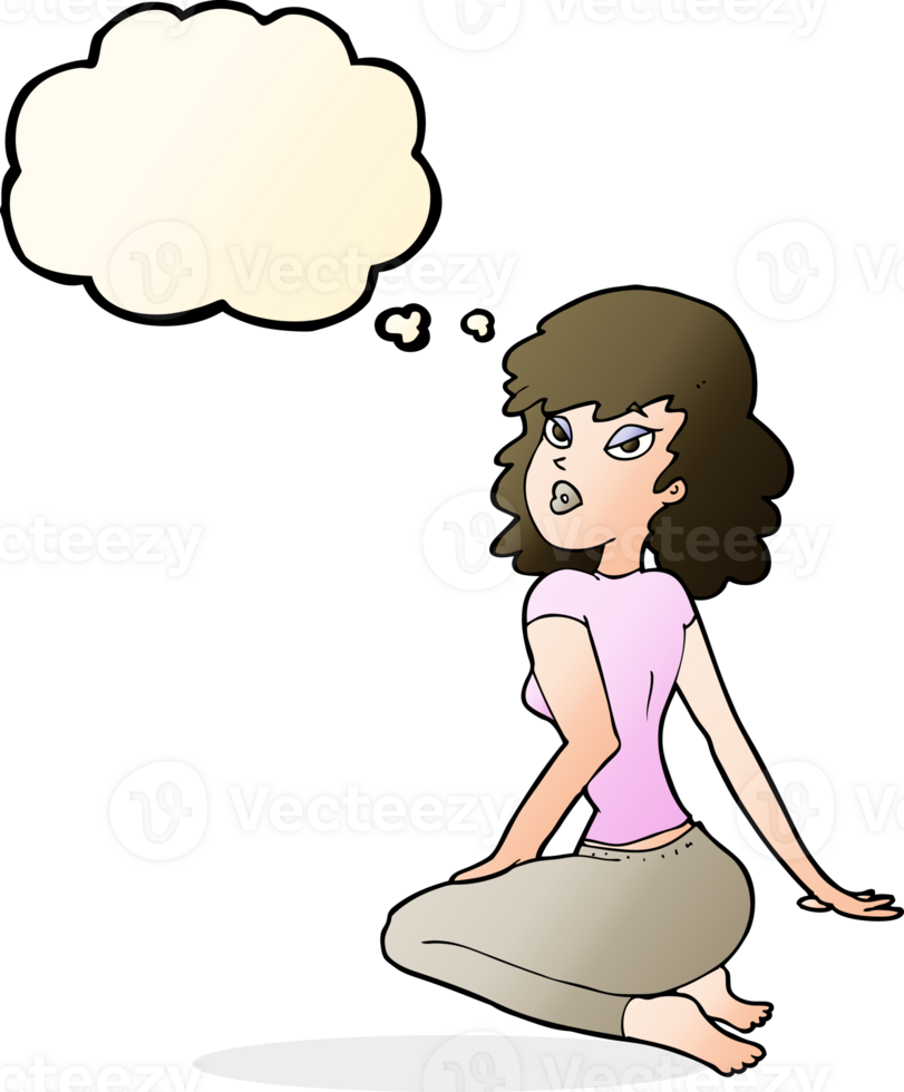 cartoon pretty woman with thought bubble png