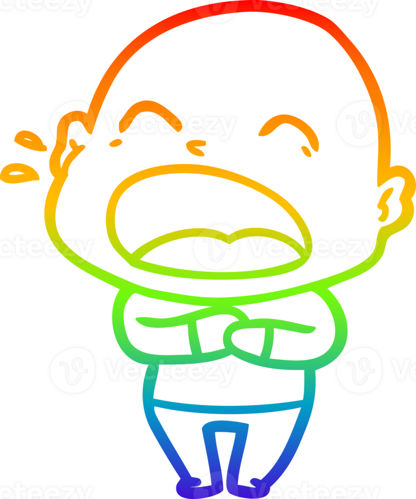 rainbow gradient line drawing of a cartoon shouting bald man png