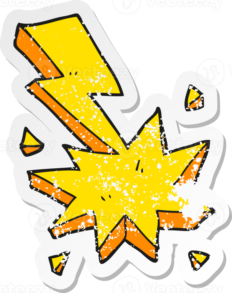retro distressed sticker of a cartoon lighting strike symbol png