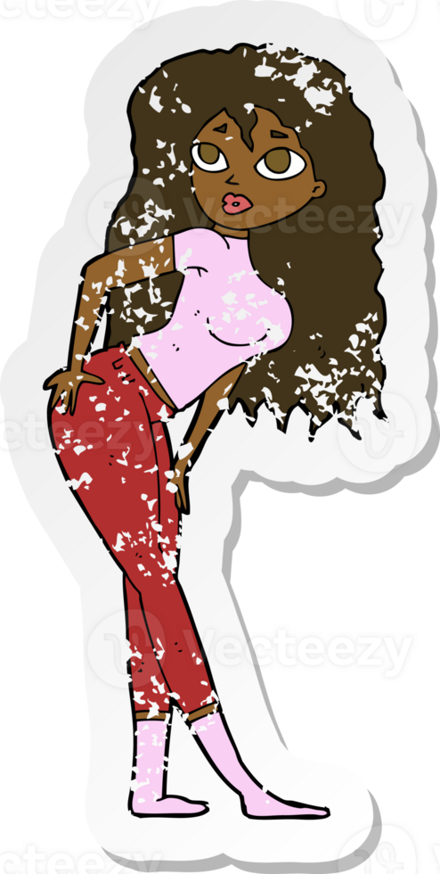 retro distressed sticker of a cartoon attractive woman looking surprised png