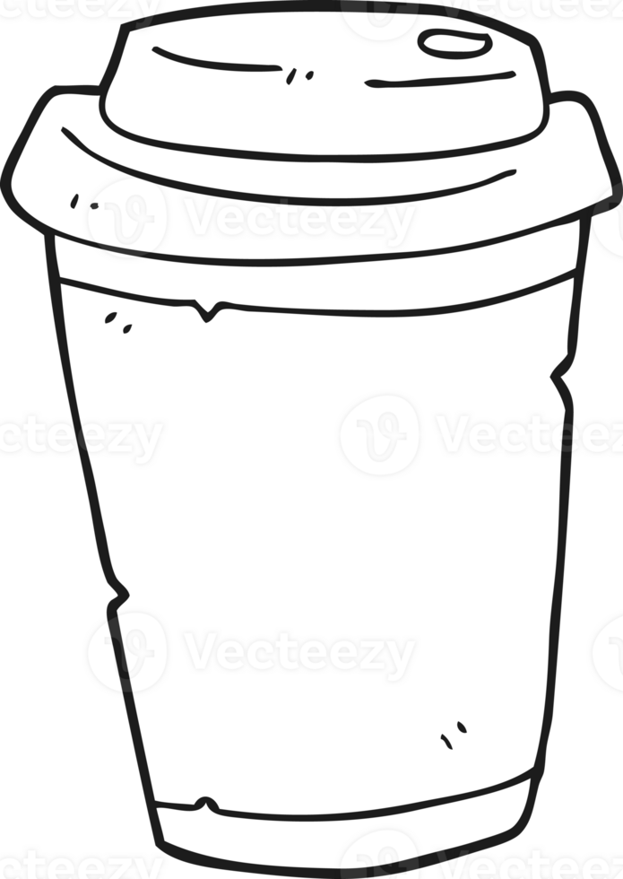 hand drawn black and white cartoon take out coffee png
