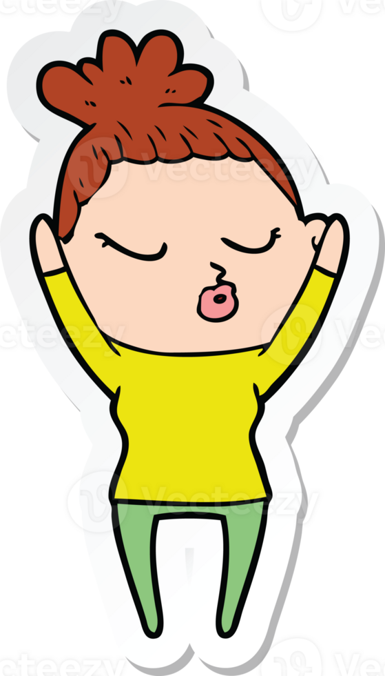 sticker of a cartoon calm woman png