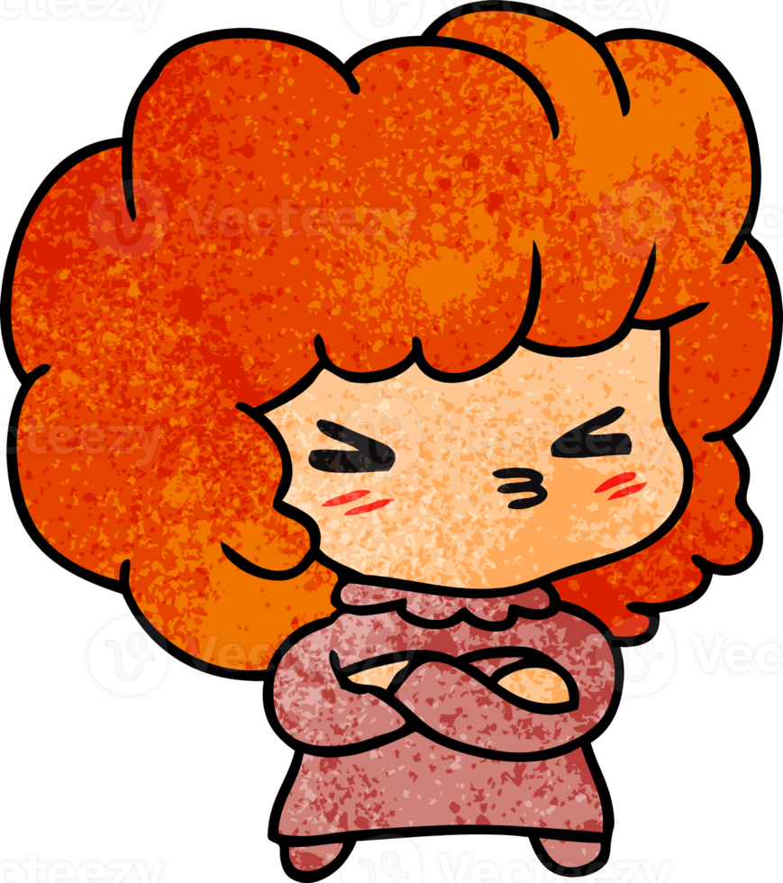 textured cartoon illustration of a cute cross kawaii girl png