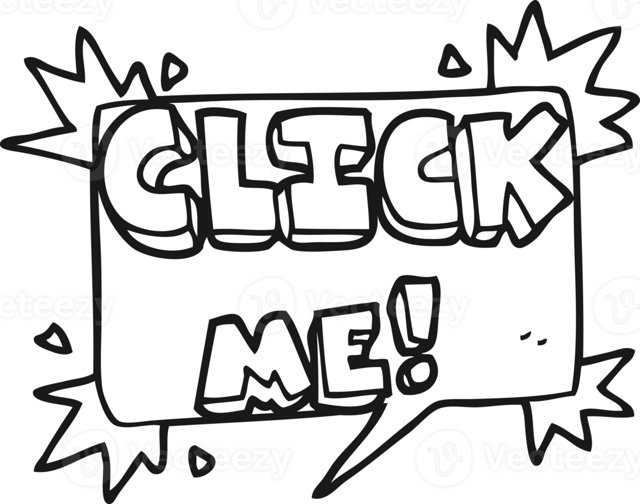 hand drawn black and white cartoon click me symbol png