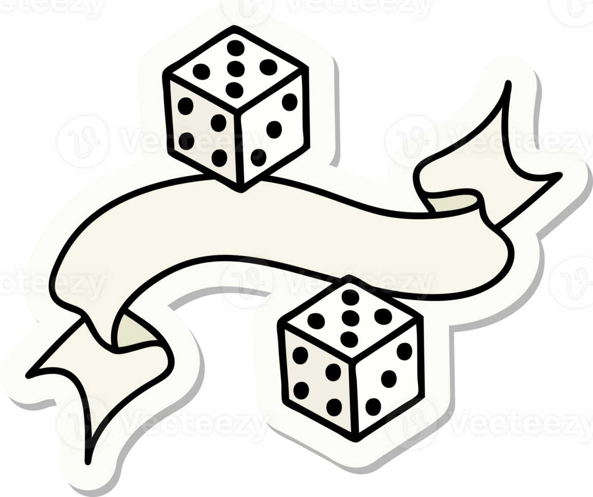 tattoo style sticker with banner of a dice png