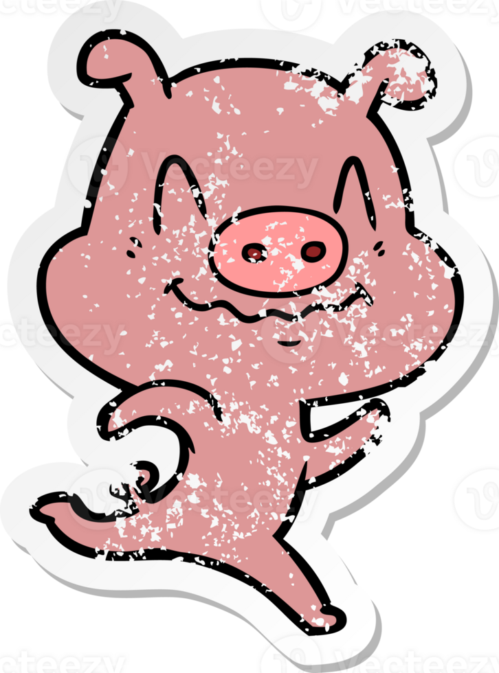 distressed sticker of a nervous cartoon pig png