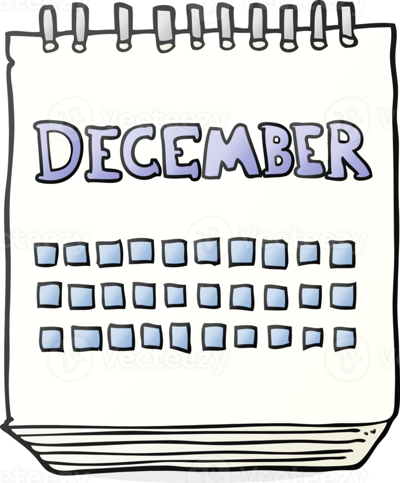 hand drawn cartoon calendar showing month of December png