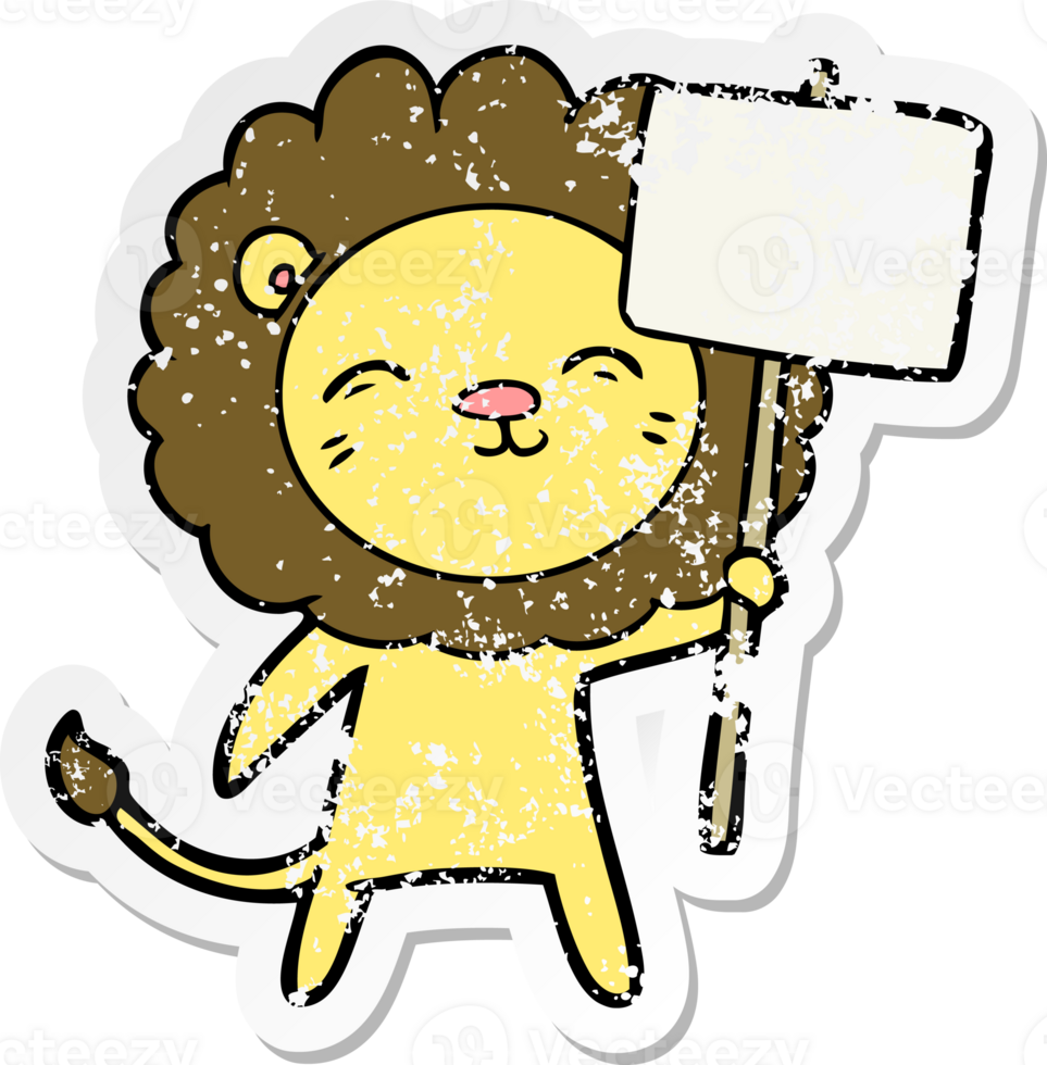 vinheta angustiada de um leão de desenho animado com sinal de protesto png