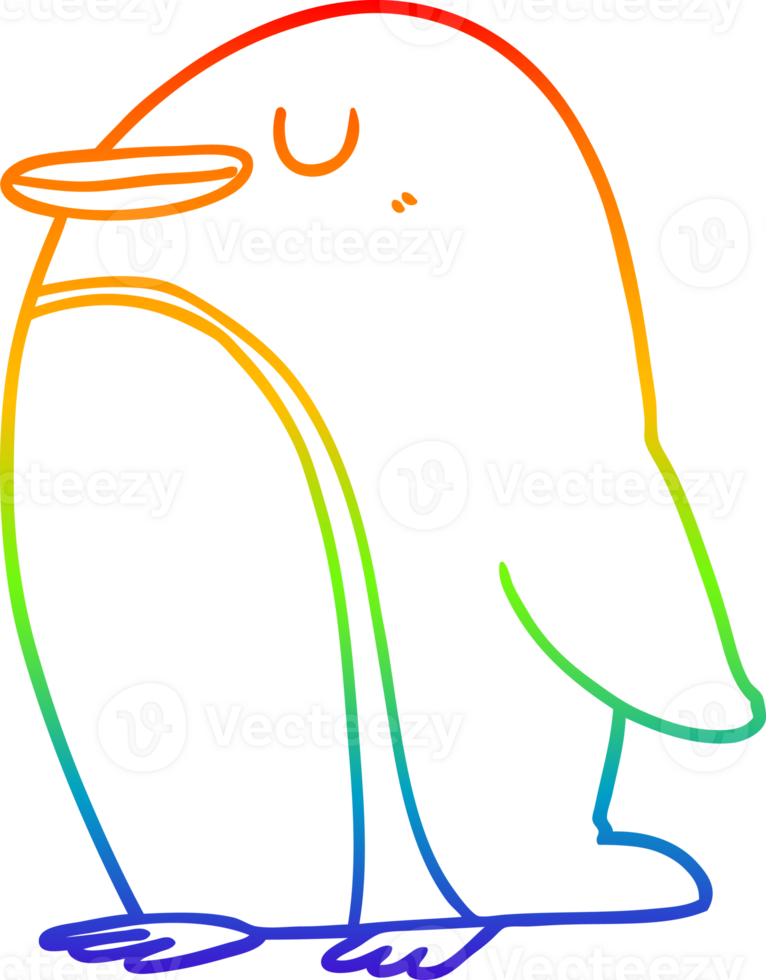 rainbow gradient line drawing of a cartoon penguin png