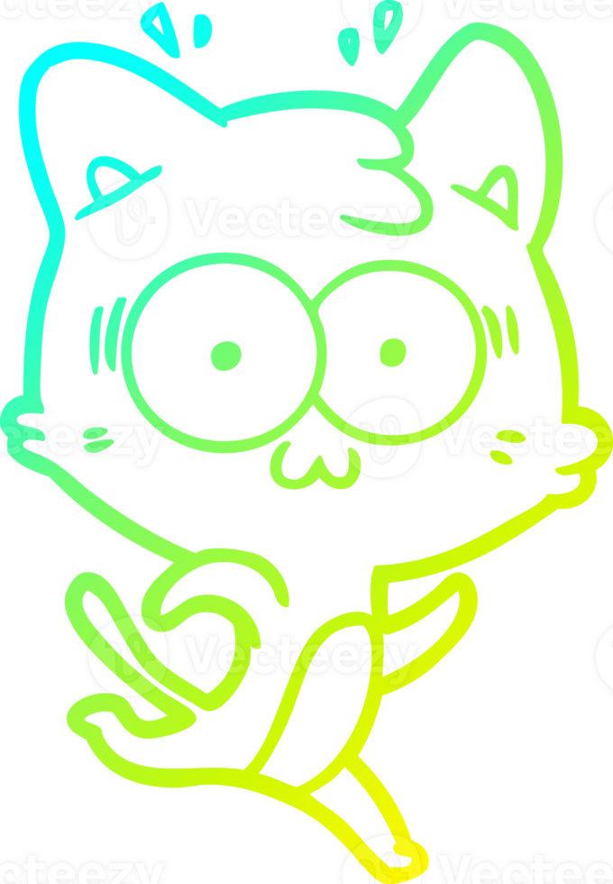 cold gradient line drawing of a cartoon surprised cat running png