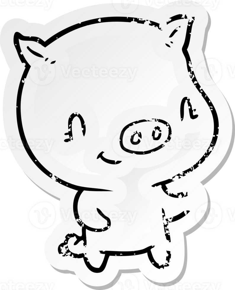 distressed sticker of a cartoon pig png