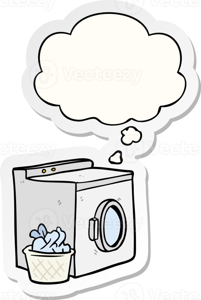 cartoon washing machine with thought bubble as a printed sticker png