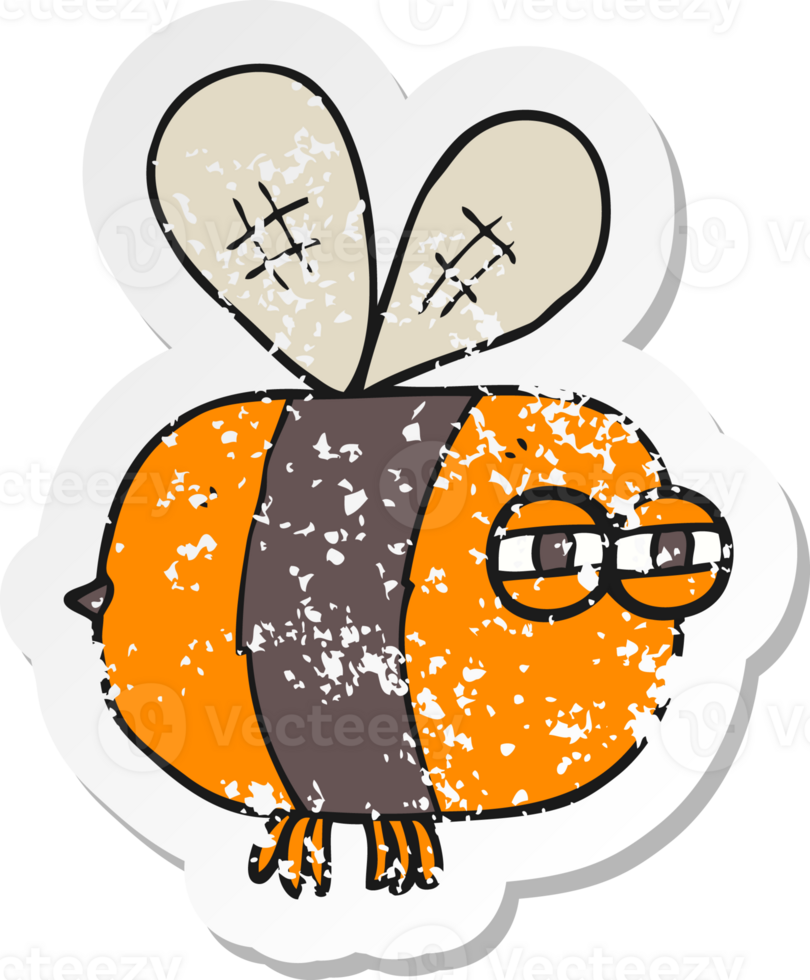 retro distressed sticker of a cartoon angry bee png