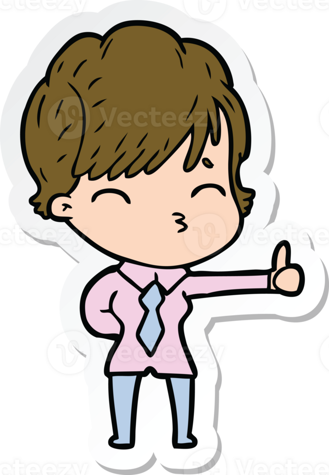 sticker of a cartoon woman thinking png