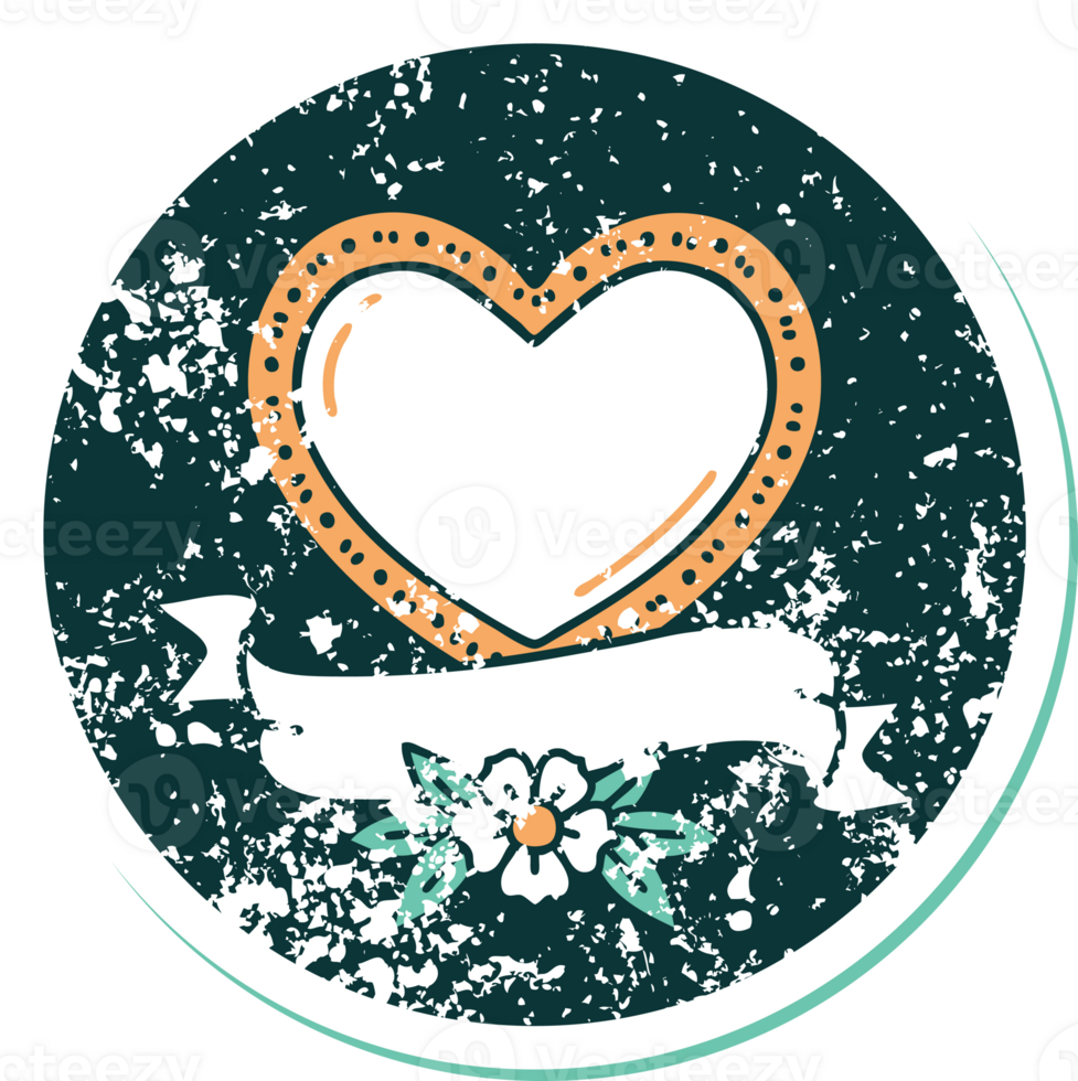 iconic distressed sticker tattoo style image of a heart and banner png