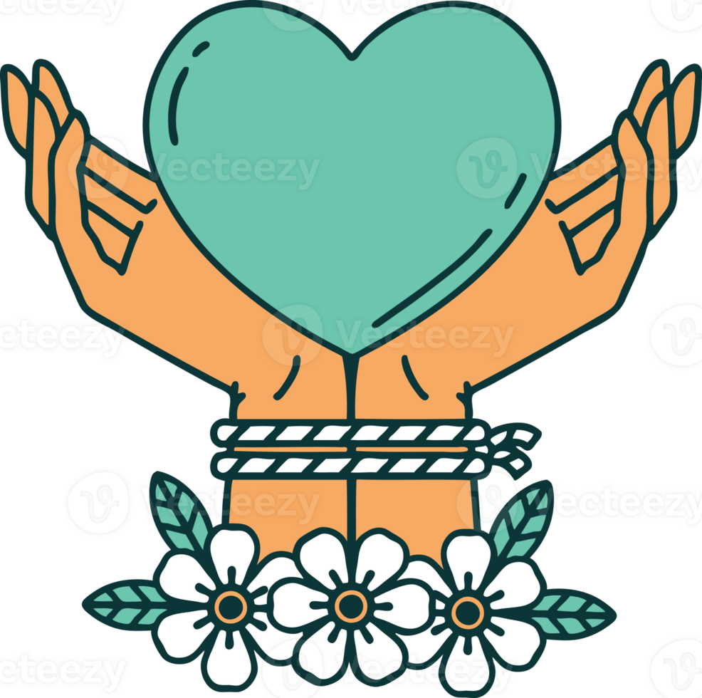 iconic tattoo style image of tied hands and a heart png