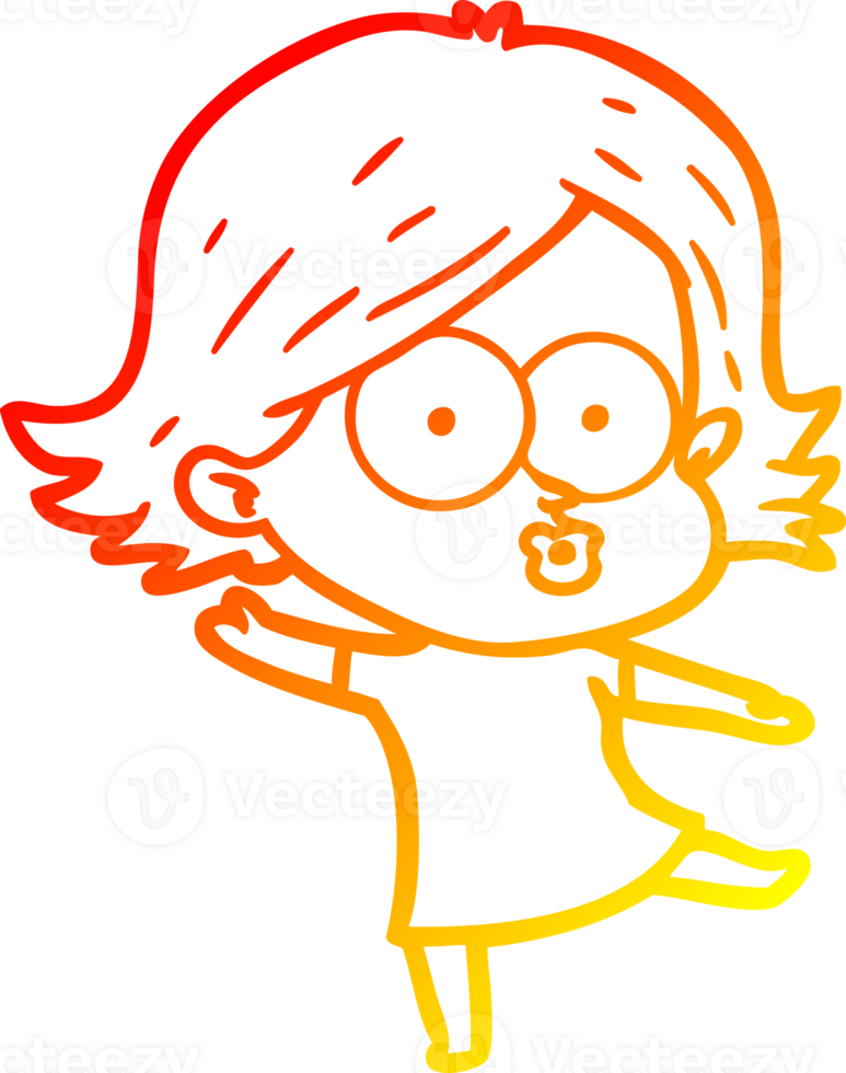 warm gradient line drawing of a cartoon girl pouting png
