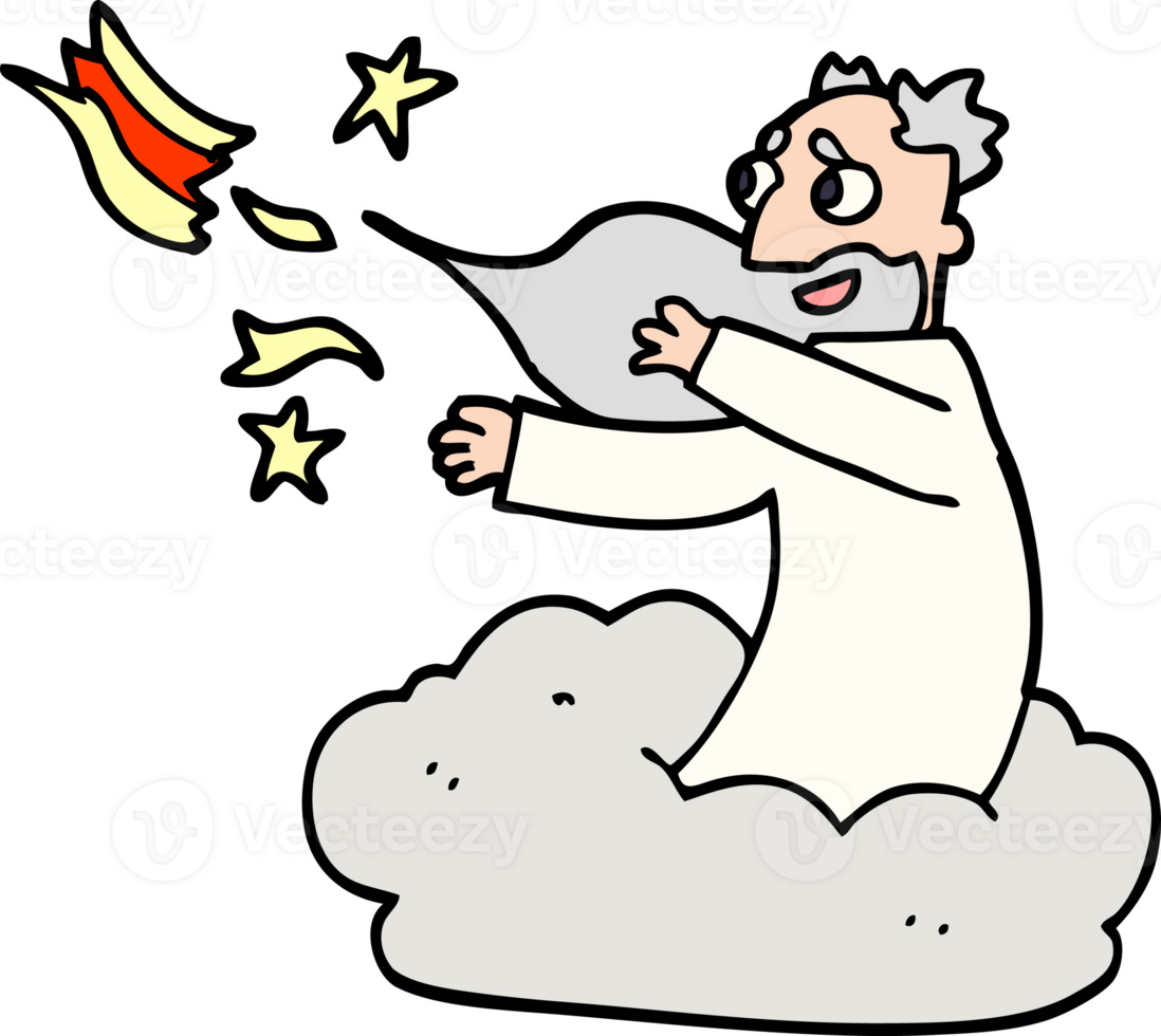 cartoon doodle god on cloud png