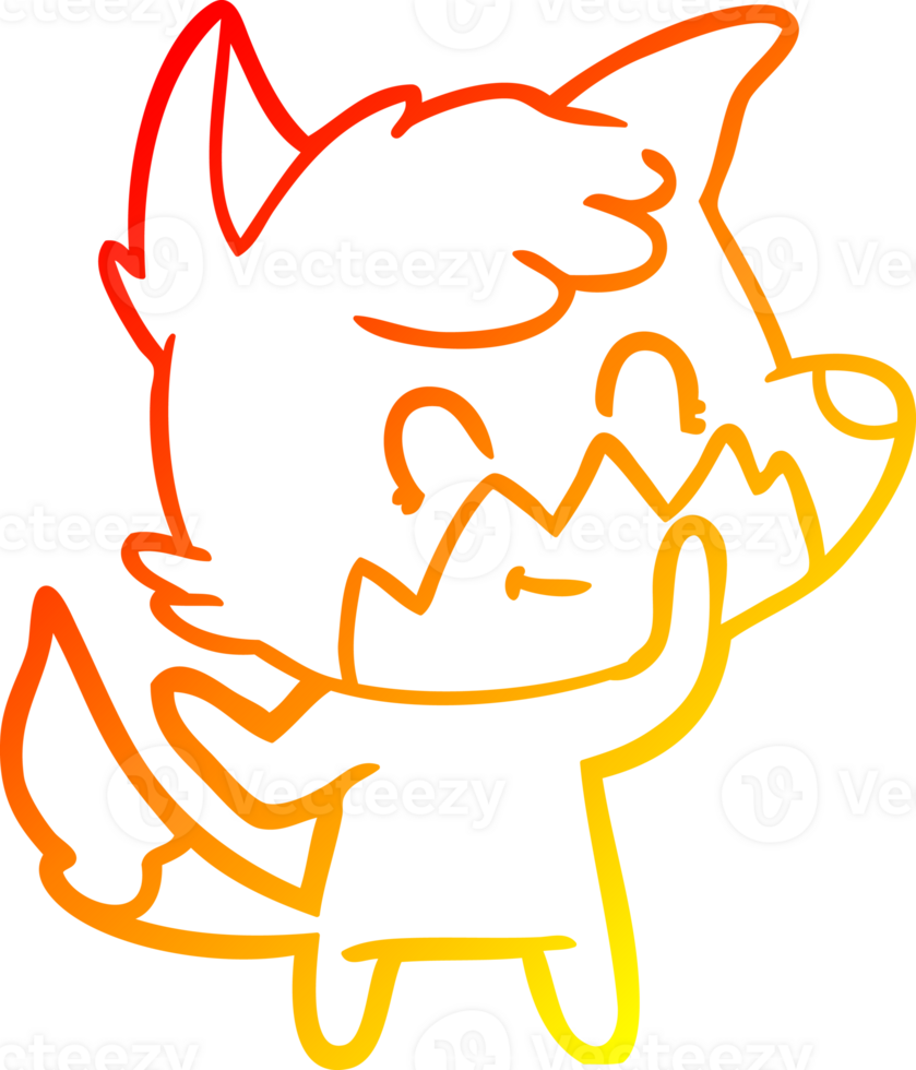 warm gradient line drawing of a cartoon happy fox png