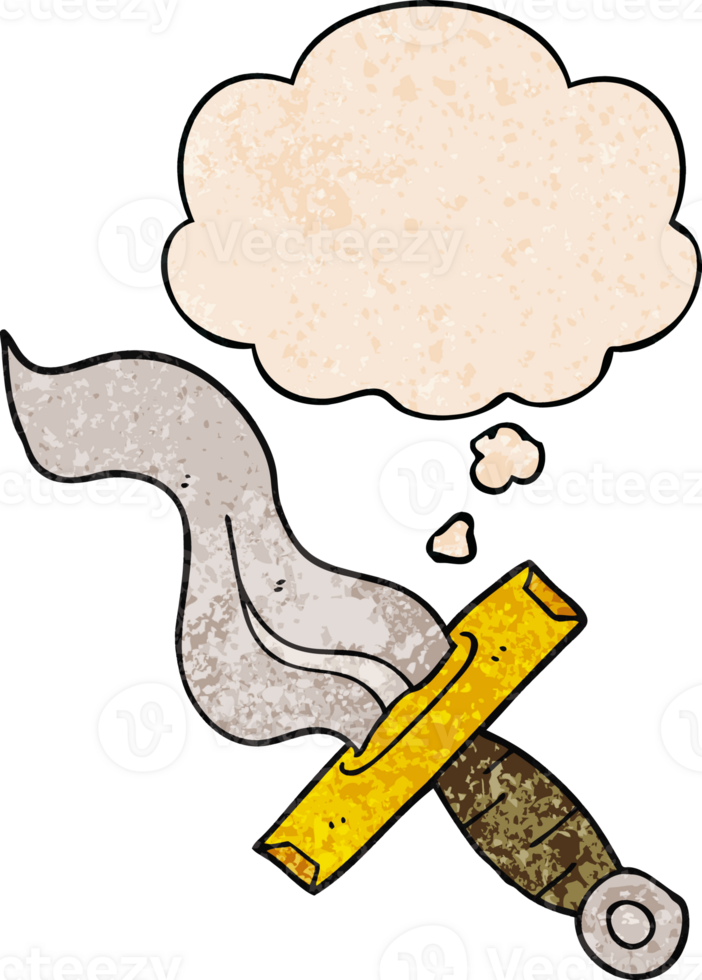 cartoon dagger with thought bubble in grunge texture style png