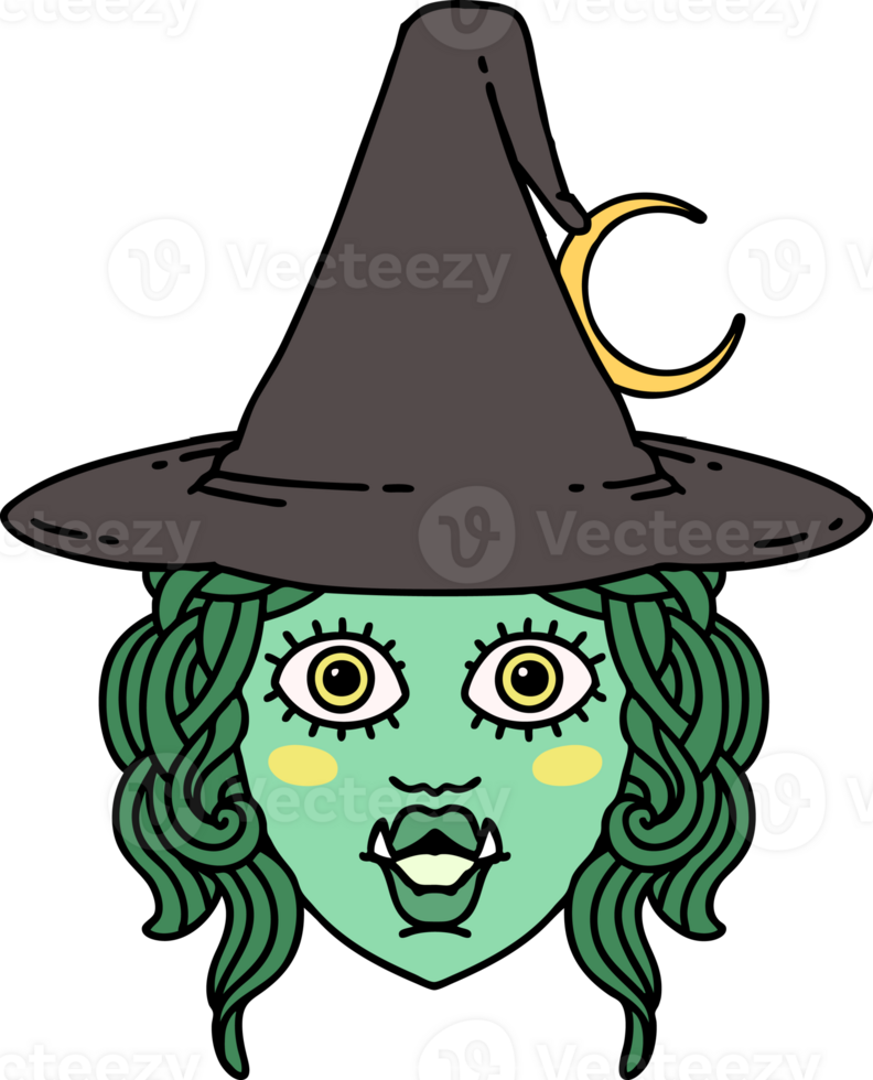 Retro Tattoo Style half orc witch character face png