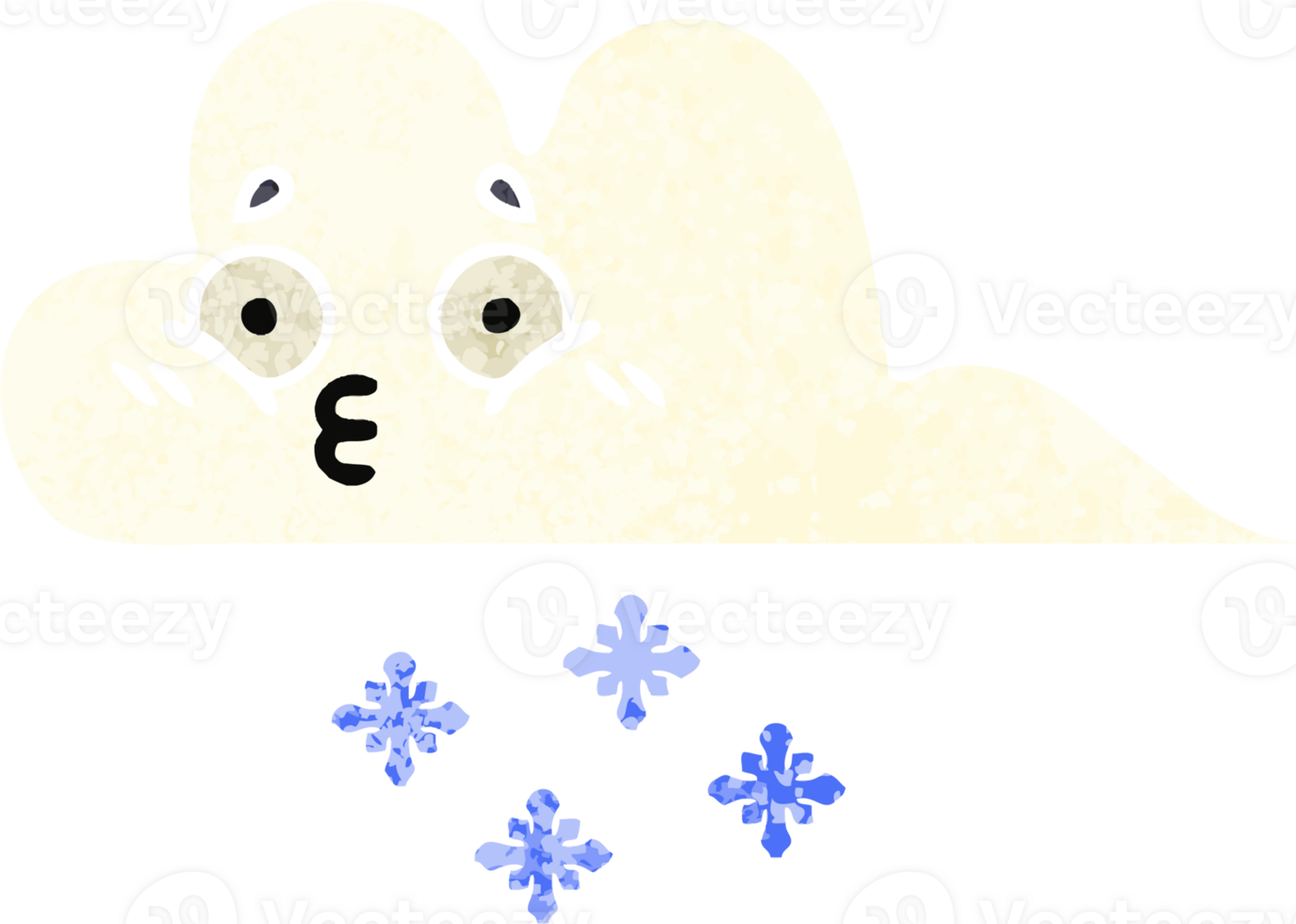 retro illustration style cartoon of a snow cloud png