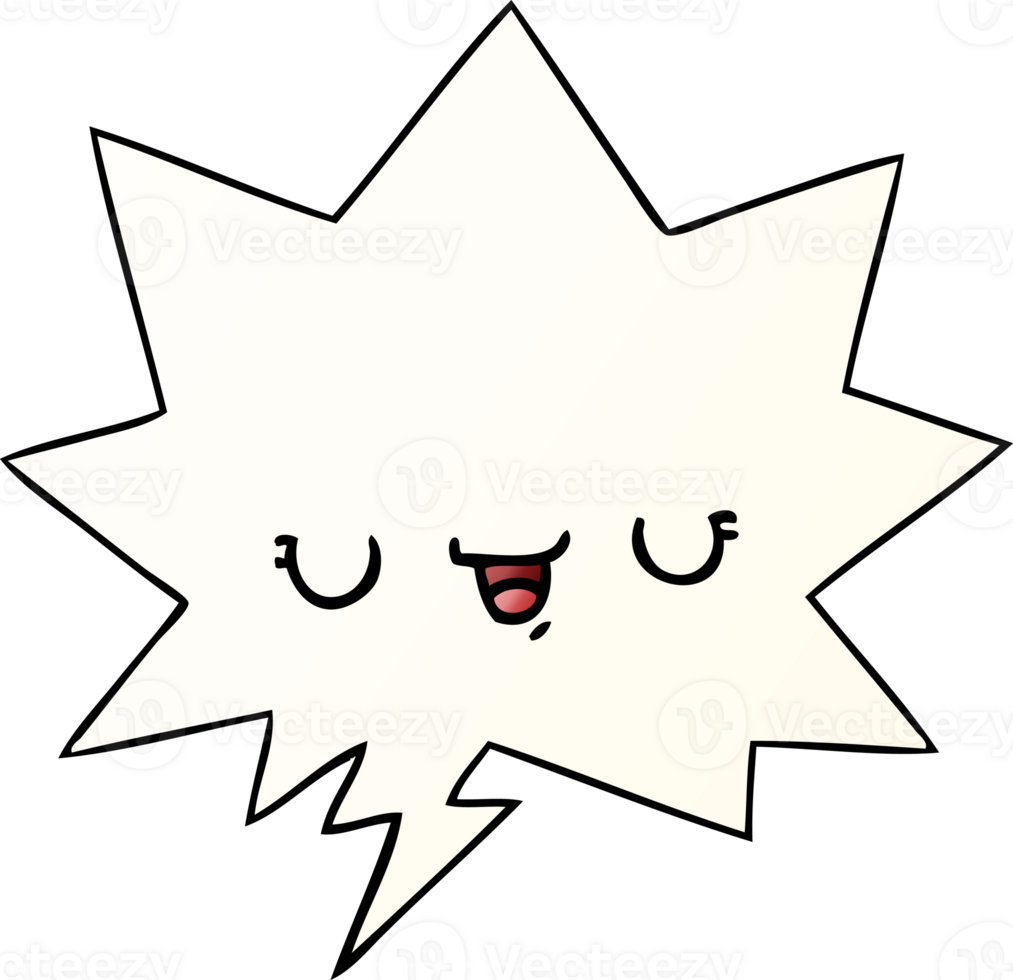 happy cartoon expression with speech bubble in smooth gradient style png