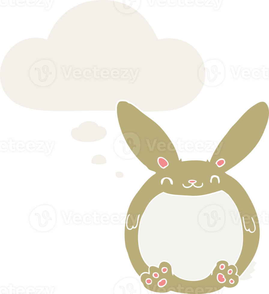 cartoon rabbit with thought bubble in retro style png
