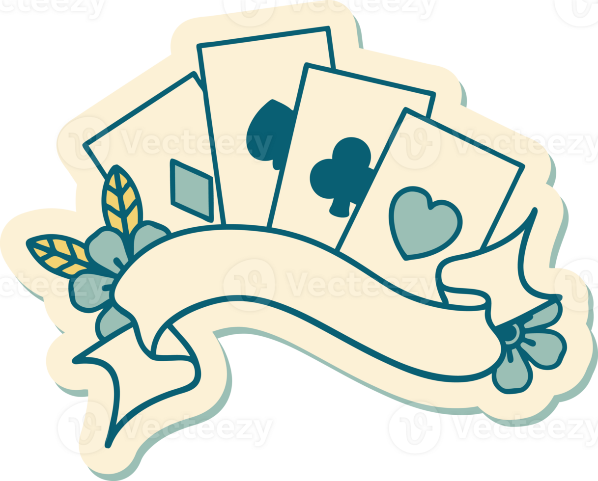 sticker of tattoo in traditional style of cards and banner with flowers png