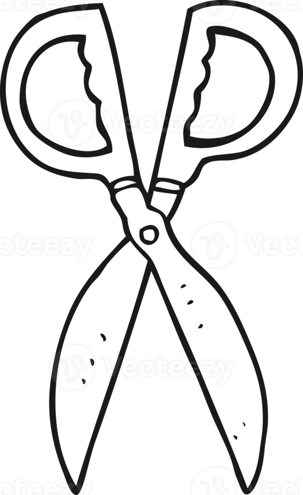 drawn black and white cartoon pair of scissors png