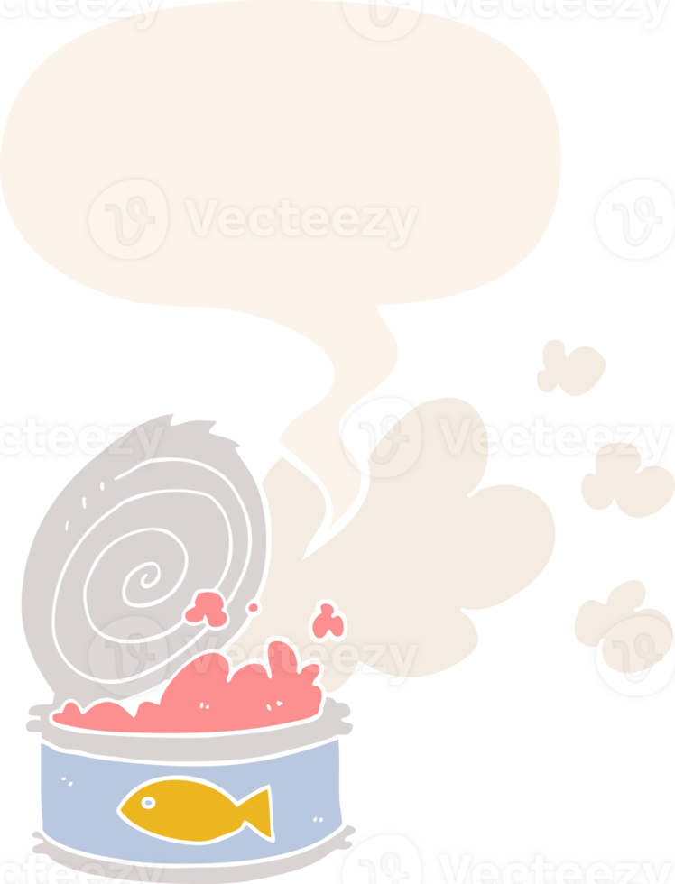 cartoon smelly can of fish with speech bubble in retro style png