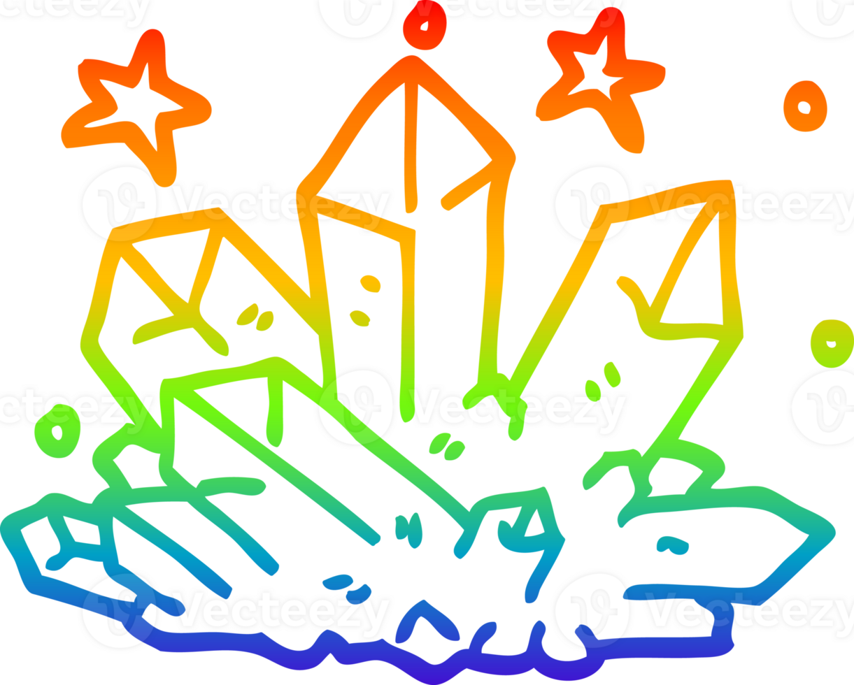 rainbow gradient line drawing of a cartoon crystal sparkling png