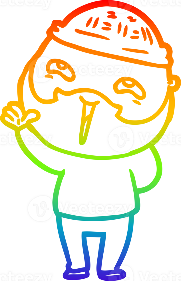 rainbow gradient line drawing of a cartoon happy bearded man png