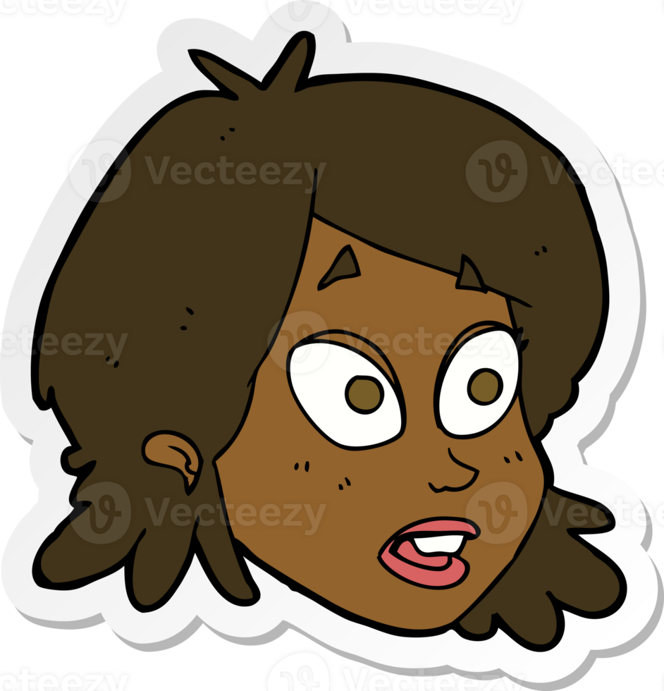 sticker of a cartoon female face with surprised expression png