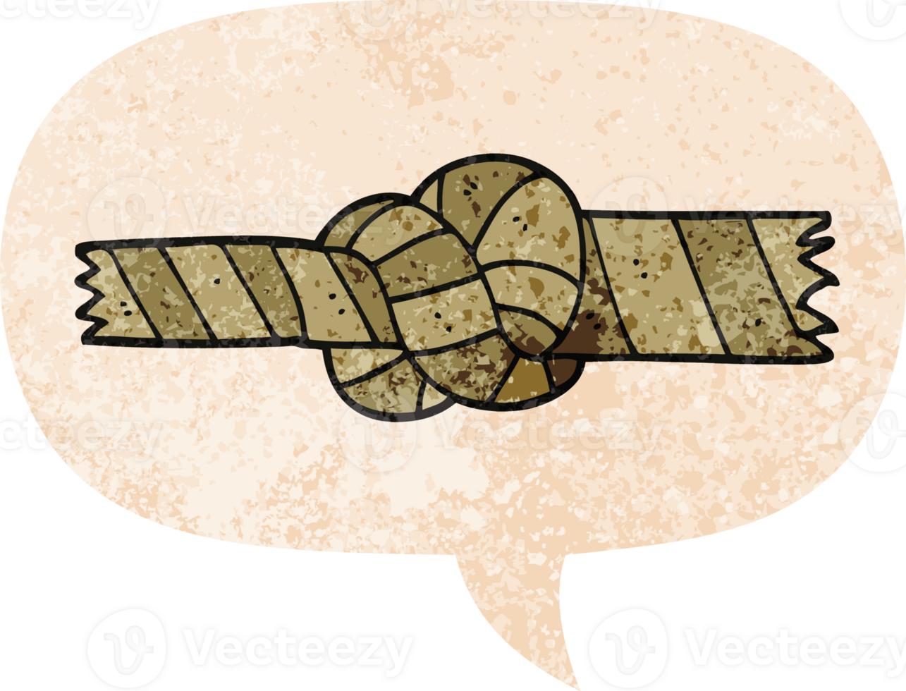 cartoon knotted rope with speech bubble in grunge distressed retro textured style png