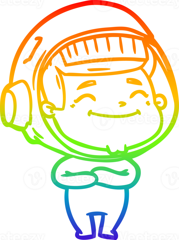 rainbow gradient line drawing of a happy cartoon astronaut png