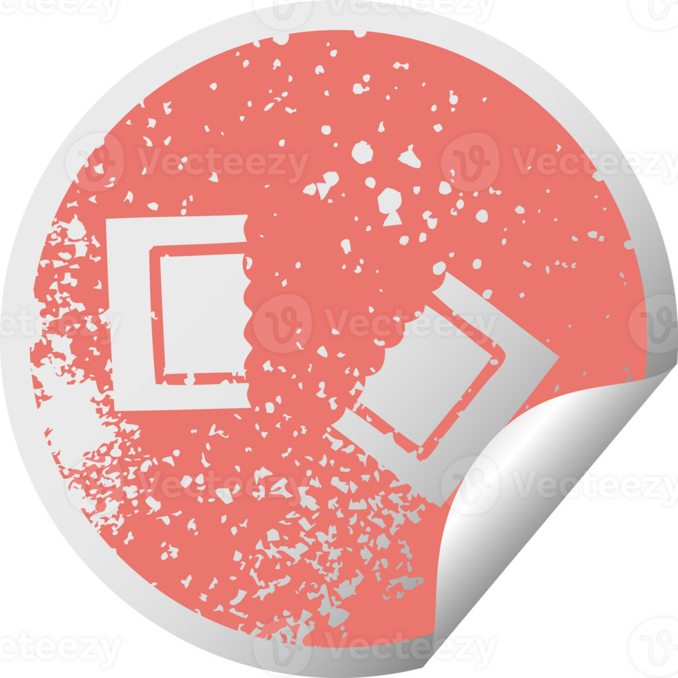 distressed circular peeling sticker symbol of a cinema ticket png
