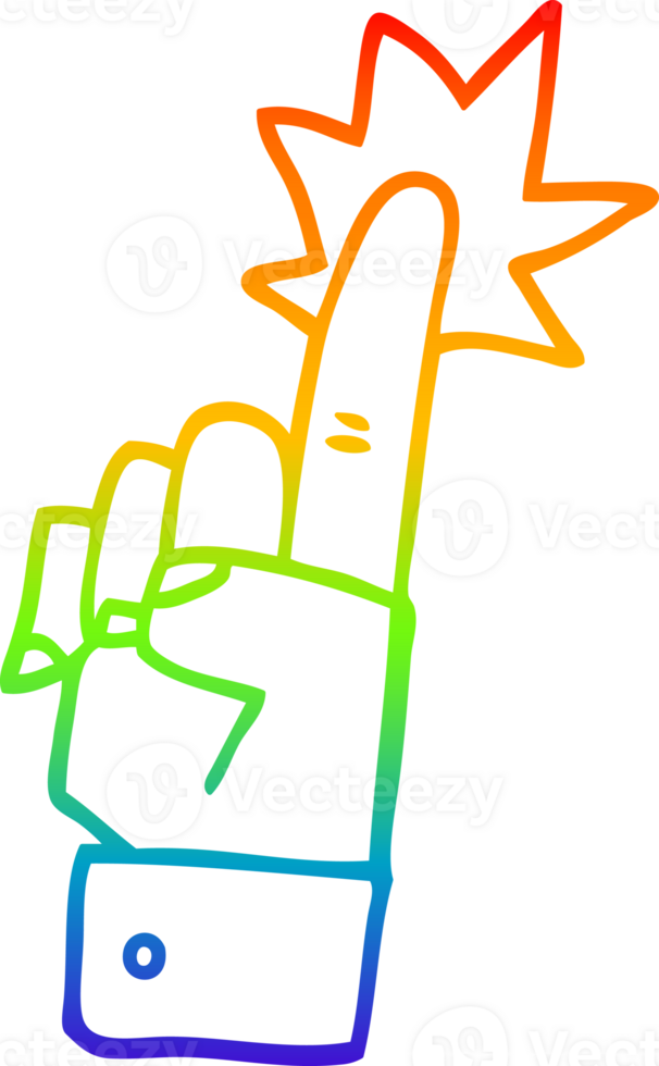 rainbow gradient line drawing of a cartoon pointing hand png