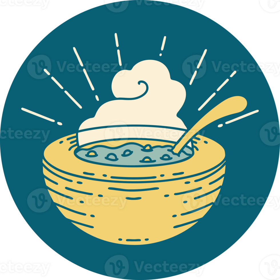 icon of a tattoo style bowl of soup png