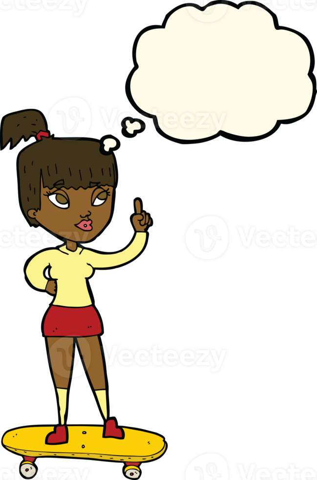 cartoon skater girl with thought bubble png